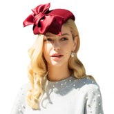 British Black Red Wool Felt Fedora Hat Pillbox Fascinator Hat - FashionByTeresa